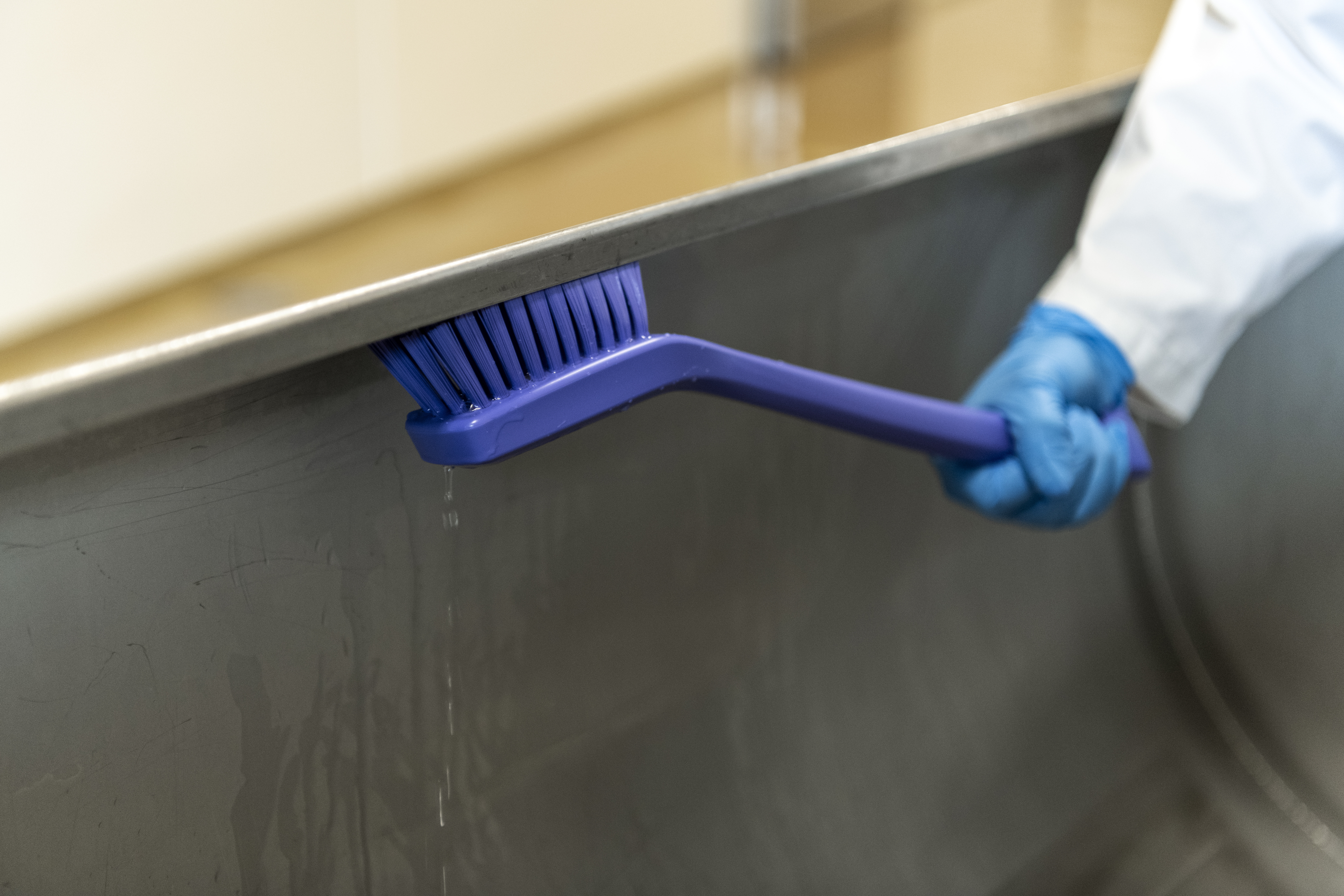 Vikan Narrow Cleaning Brush with Long Handle, 420 mm, Hard, Blue