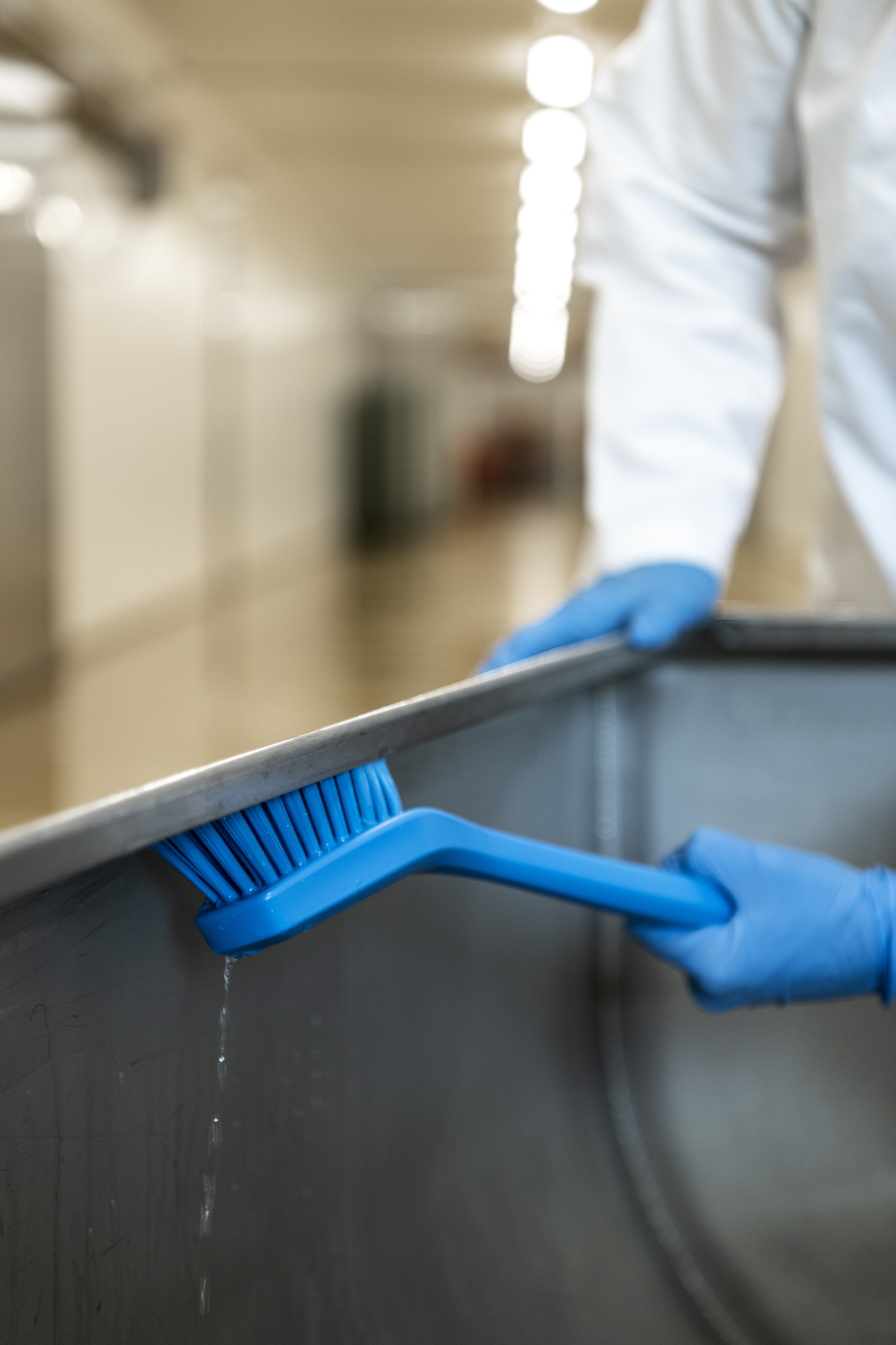 Vikan Narrow Cleaning Brush with Long Handle, 420 mm, Hard, Blue