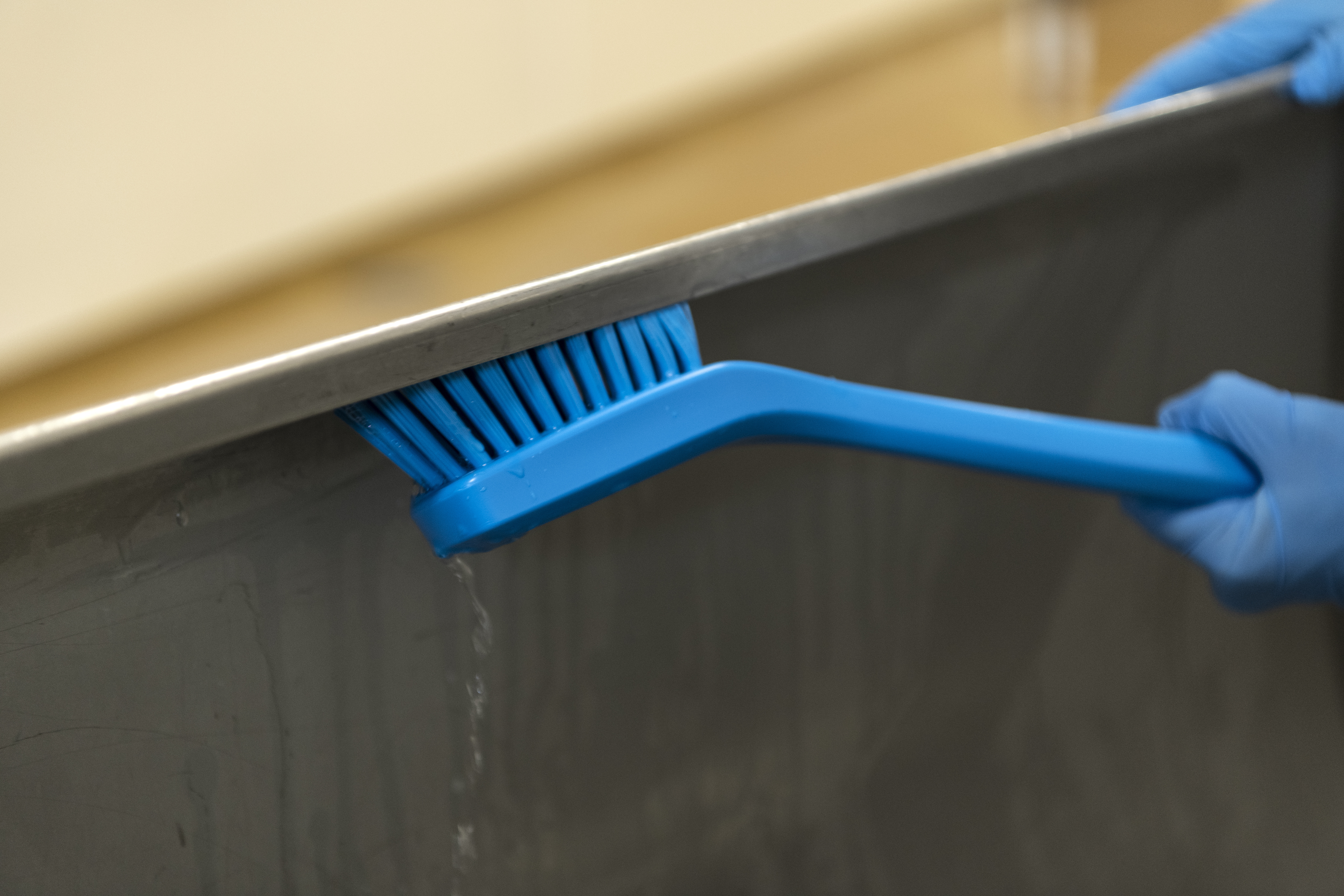 Vikan Narrow Cleaning Brush with Long Handle, 420 mm, Hard, Blue
