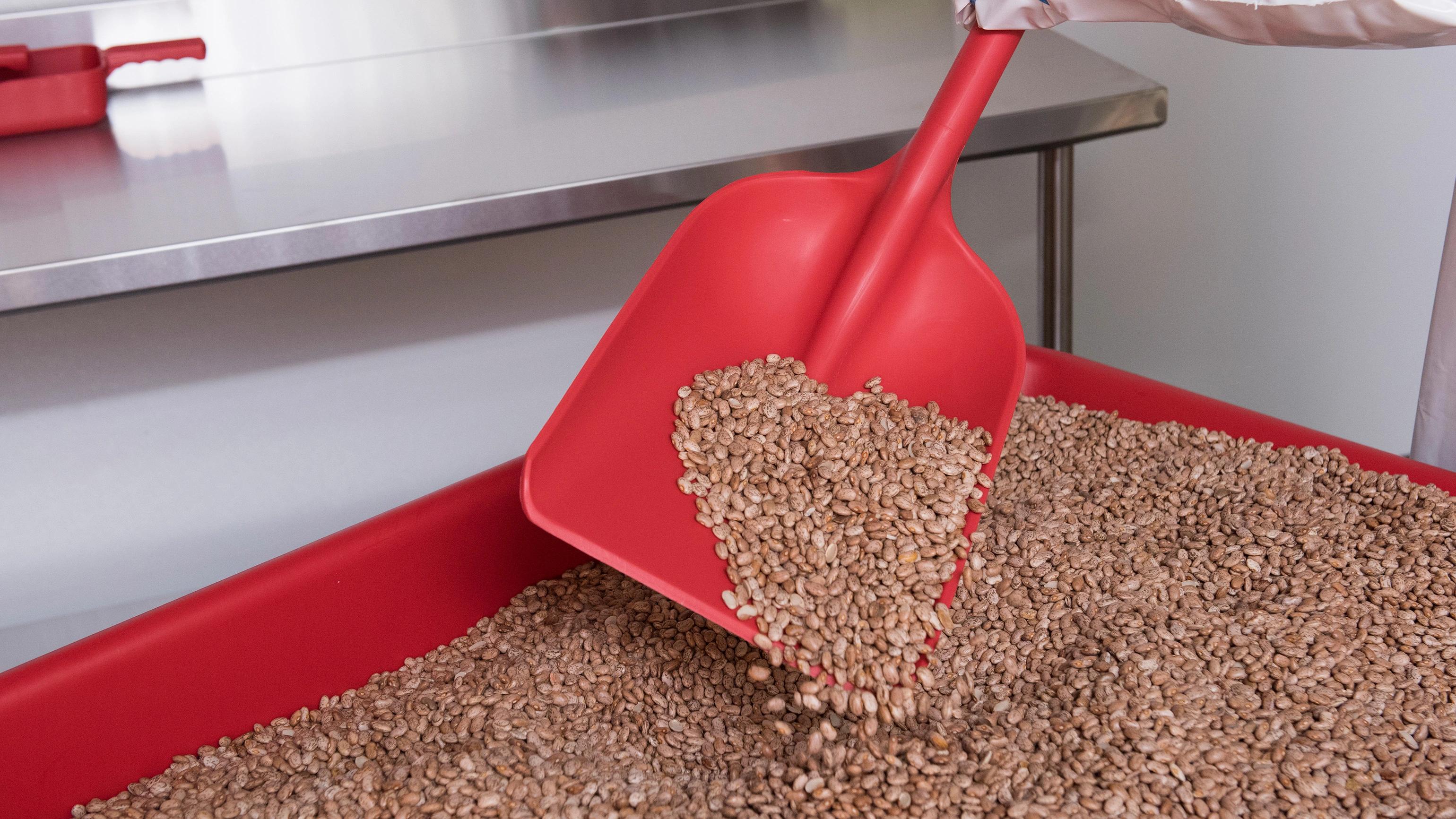 Red Vikan North America shovel scooping beans