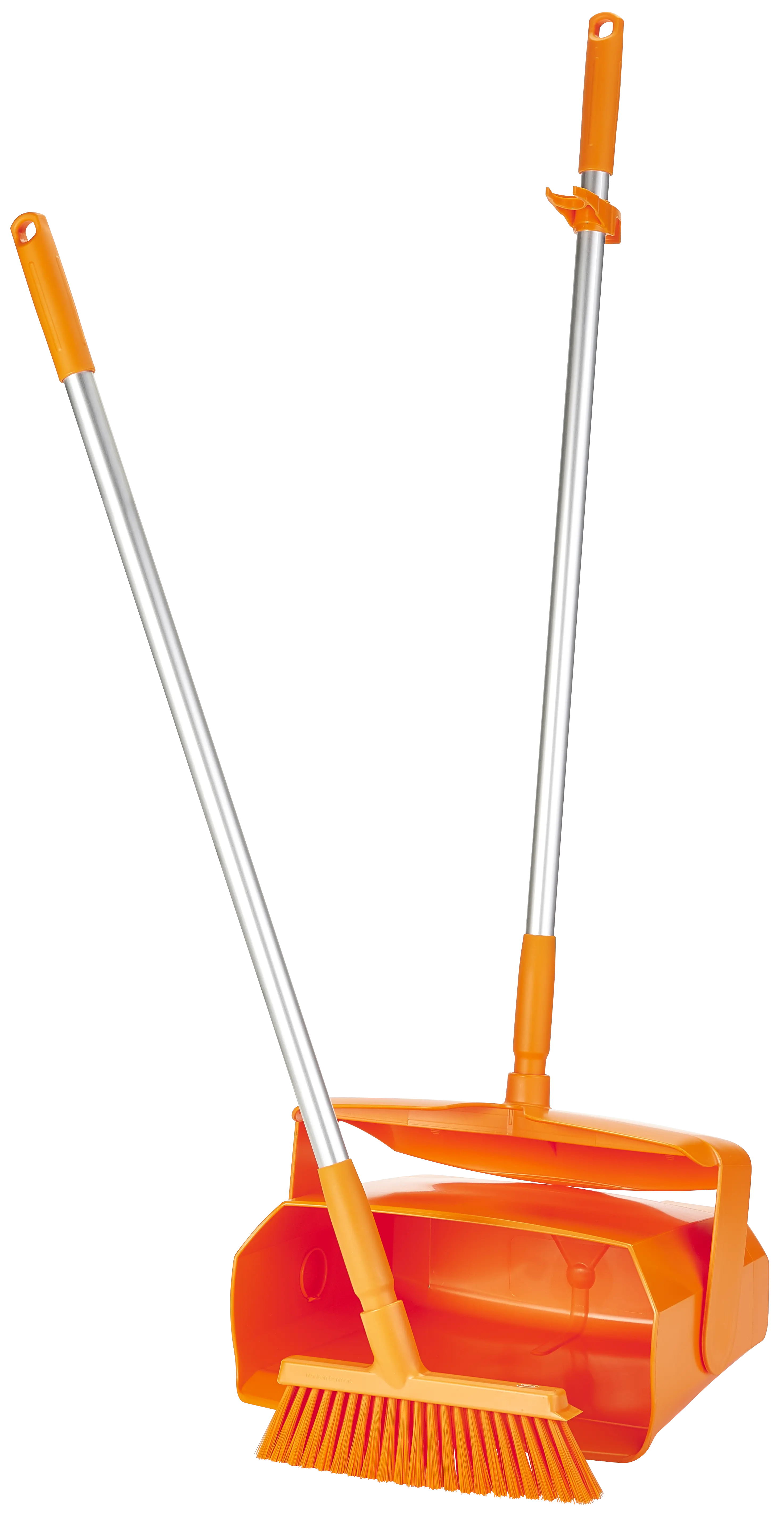 Dustpan set, closable with broom, 350 mm, Medium, Orange