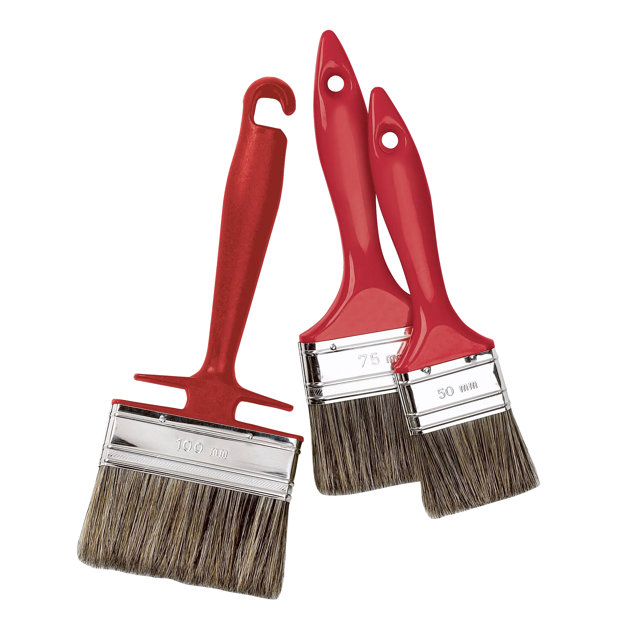 Penselsæt, 50, 75, 100 mm, flade, 300 mm, Rød